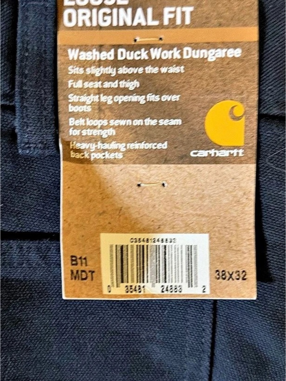 Carhartt Washed Duck Work Dungaree B11 MDT Cargo Pants Blue Waist 38 x 32